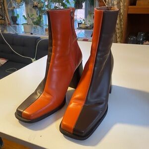 ALOHAS pomelo Orange and Brown Heeled Boots with Chunky Block Heel